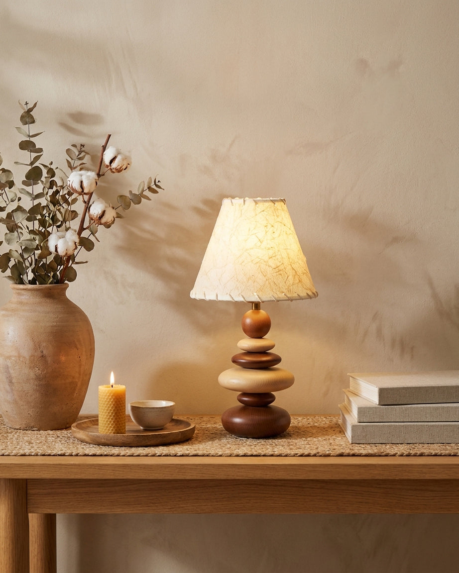Grainelle Curated Iron & Glass Table Lamp – unlit natural material contrast