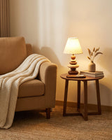 Grainelle Curated Iron & Glass Table Lamp warm illuminated room view