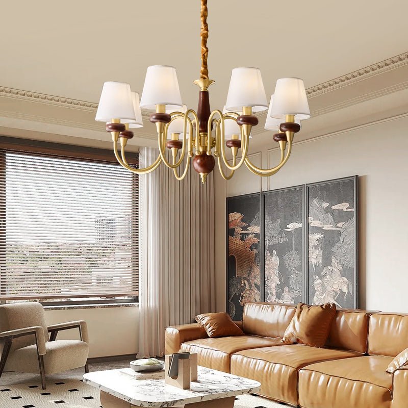 Grandiose Curated Solid Brass Chandelier installed in residential dining space