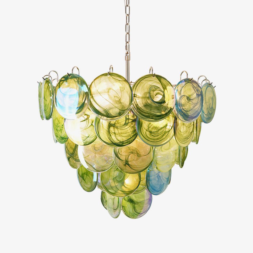 Green Glass Disc Chandelier – Handcrafted Architectural Luxury Lighting Fixture