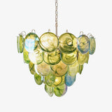 Green Glass Disc Chandelier – Handcrafted Architectural Luxury Lighting Fixture