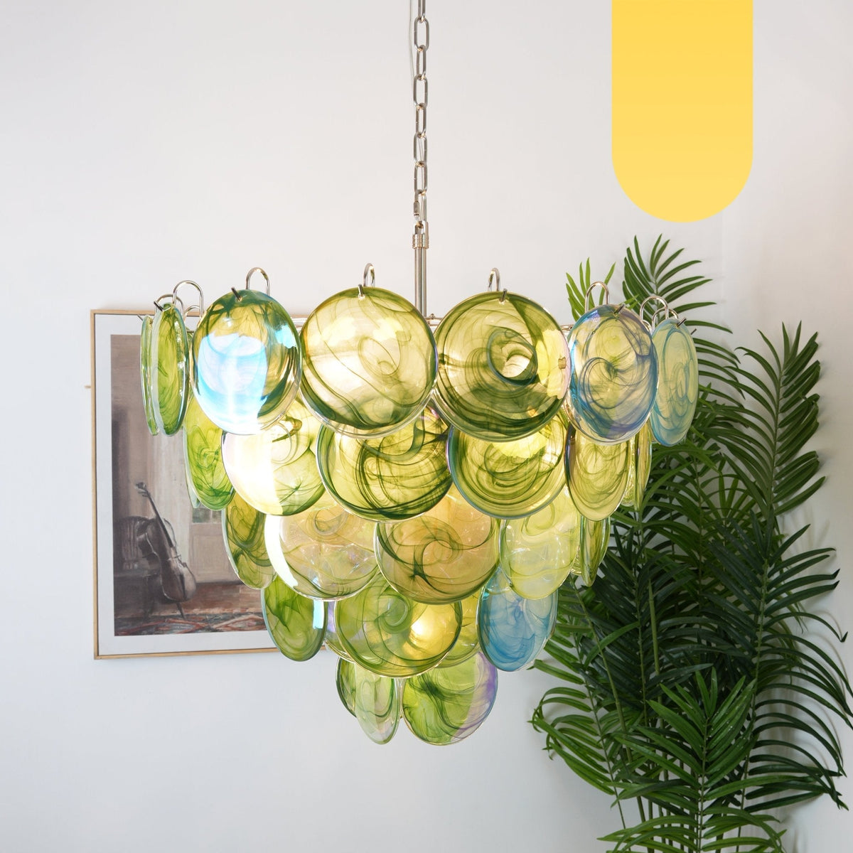 Green Glass Disc Chandelier – Ambient Illumination in Luxury Interior Setting View 7