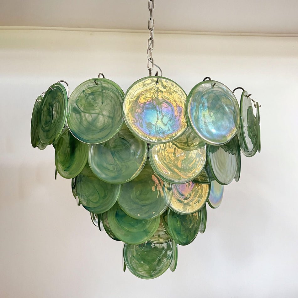 Green Glass Disc Chandelier – Ambient Illumination in Luxury Interior Setting View 10
