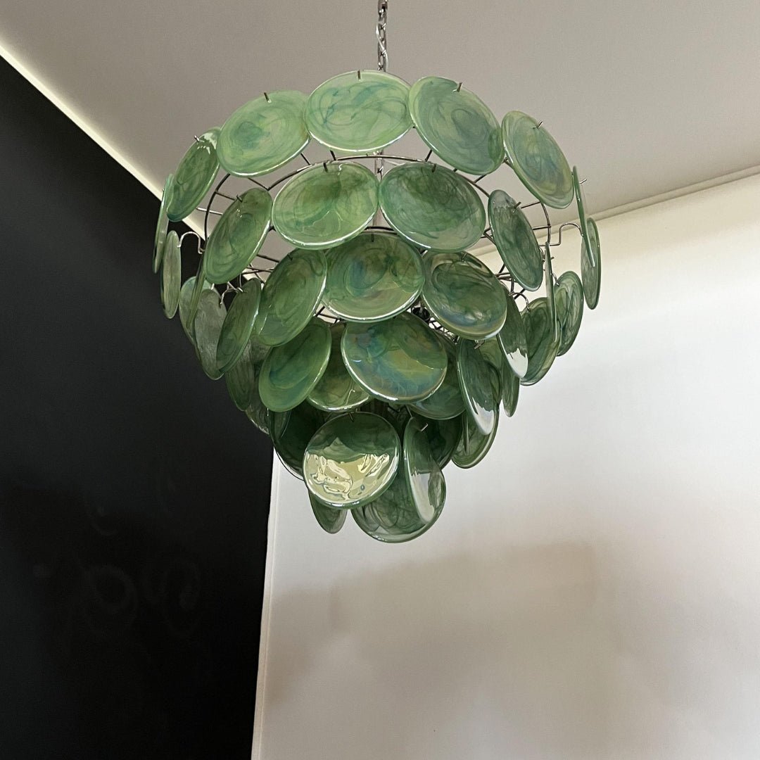 Green Glass Disc Chandelier – Ambient Illumination in Luxury Interior Setting View 11