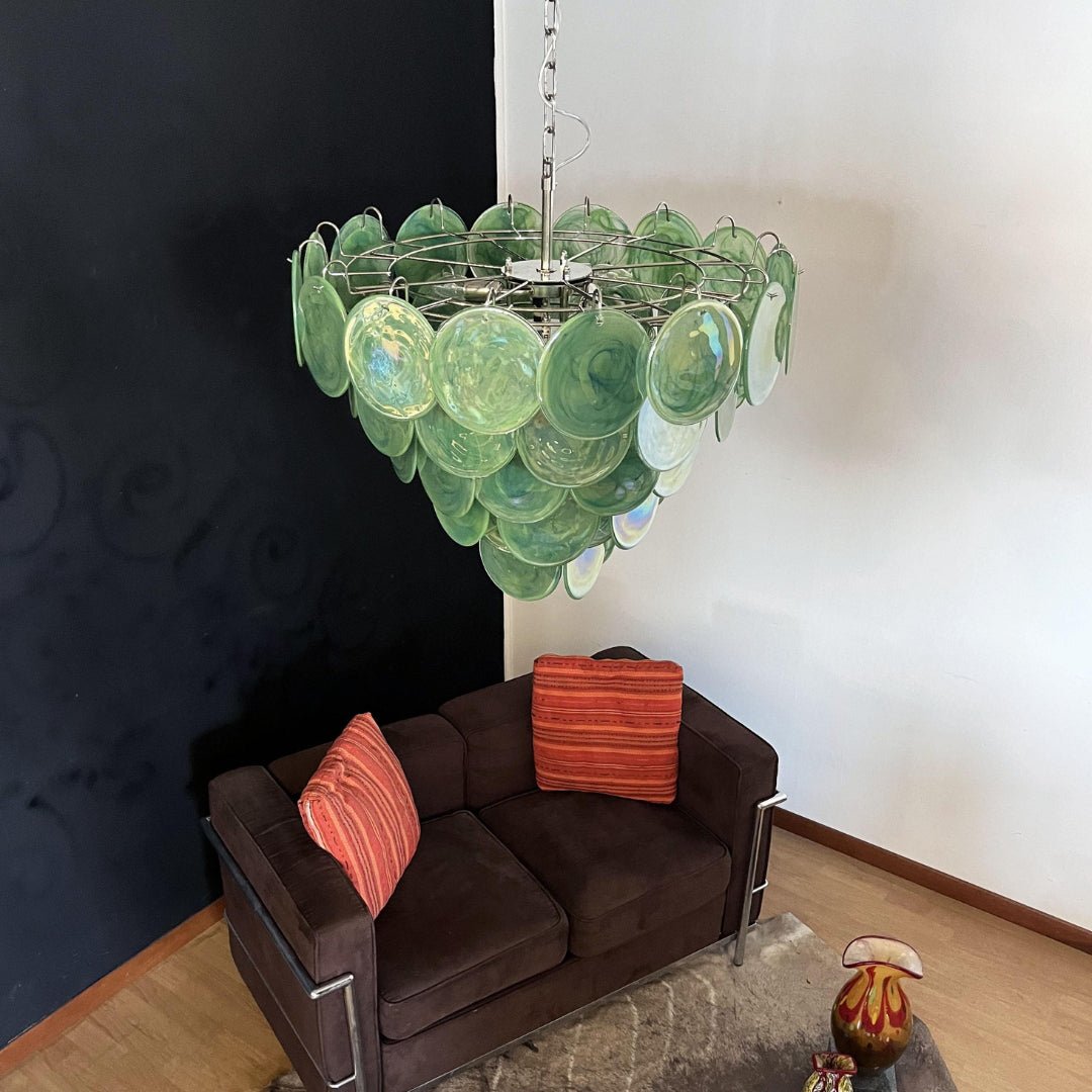 Green Glass Disc Chandelier – Ambient Illumination in Luxury Interior Setting View 12