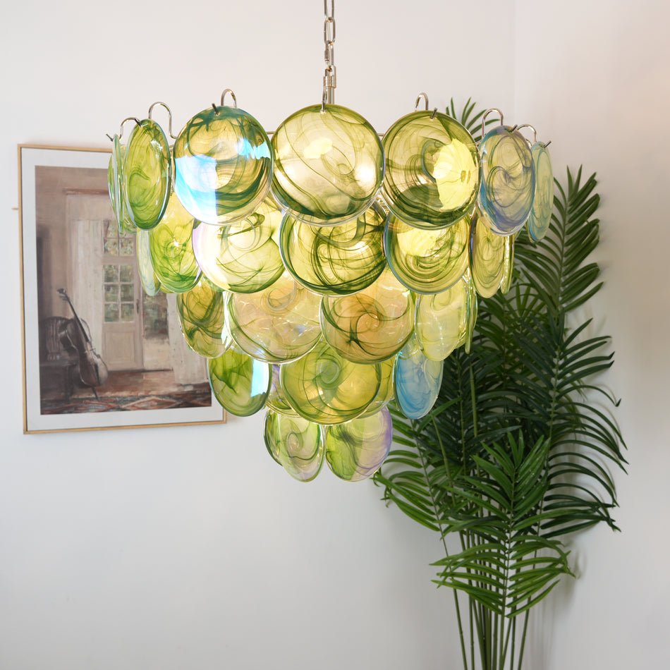 Green Glass Disc Chandelier – Ambient Illumination in Luxury Interior Setting View 13