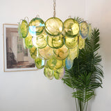 Green Glass Disc Chandelier – Ambient Illumination in Luxury Interior Setting View 13