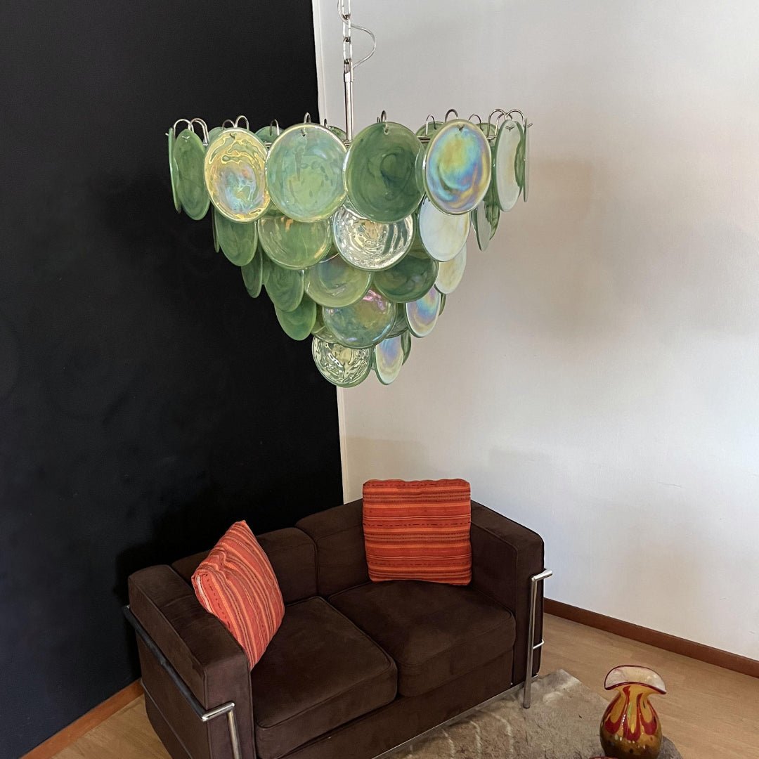 Green Glass Disc Chandelier – Ambient Illumination in Luxury Interior Setting View 14