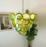 Green Glass Disc Chandelier – Ambient Illumination in Luxury Interior Setting View 6