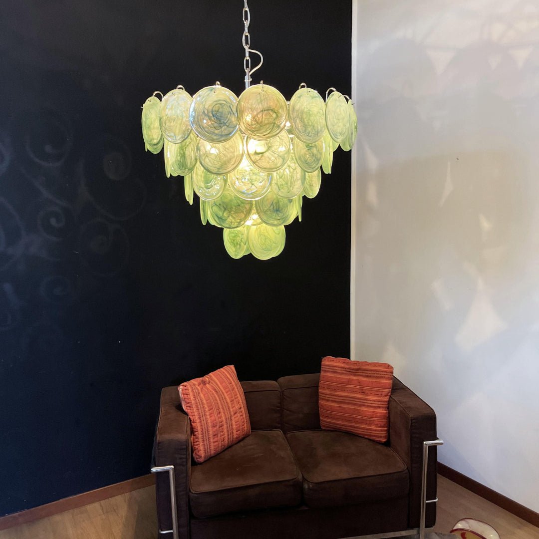 Green Glass Disc Chandelier – Ambient Illumination in Luxury Interior Setting View 15