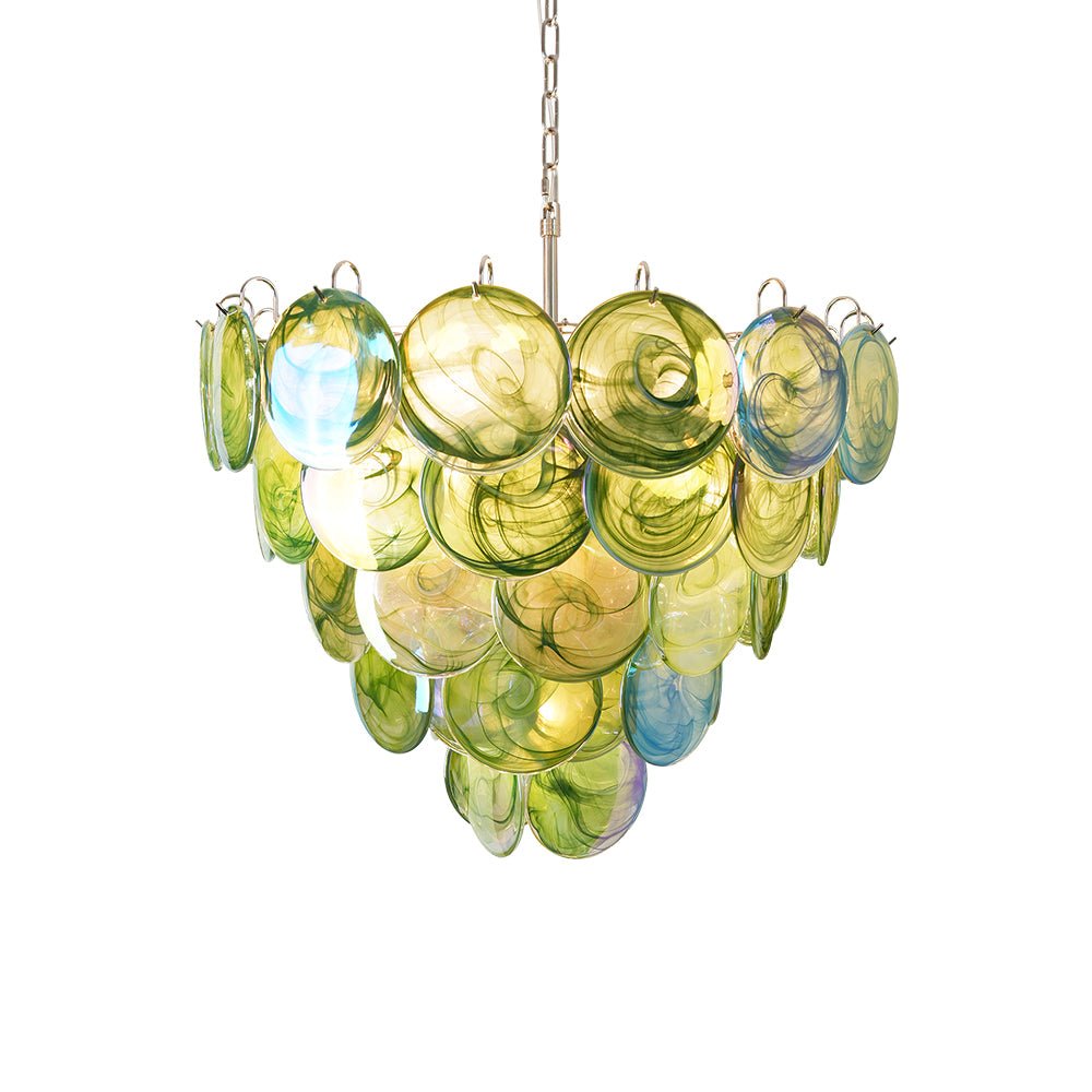 Green Glass Disc Chandelier – Ambient Illumination in Luxury Interior Setting View 16