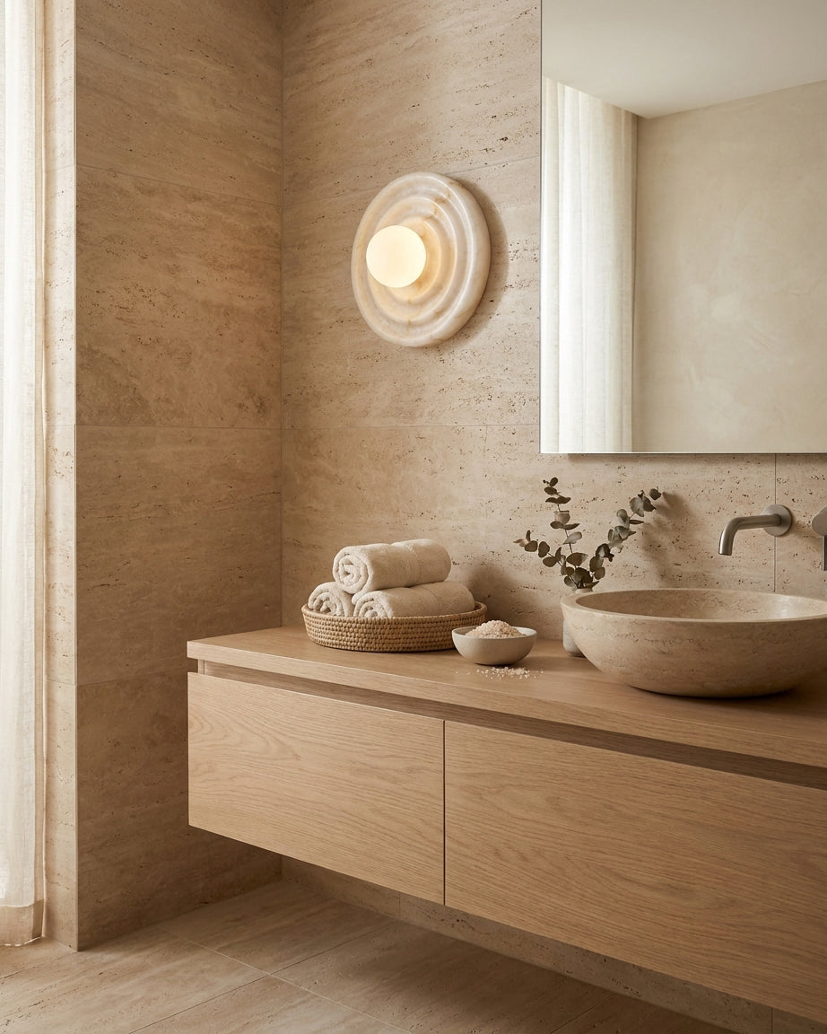 Grove Alabaster Curated Alabaster Wall Sconce – unlit natural material contrast