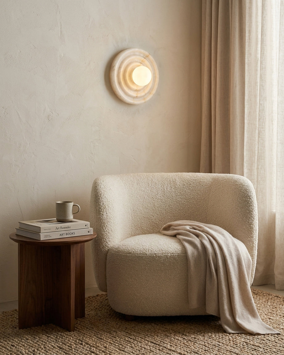Grove Alabaster Curated Alabaster Wall Sconce – handcrafted surface texture