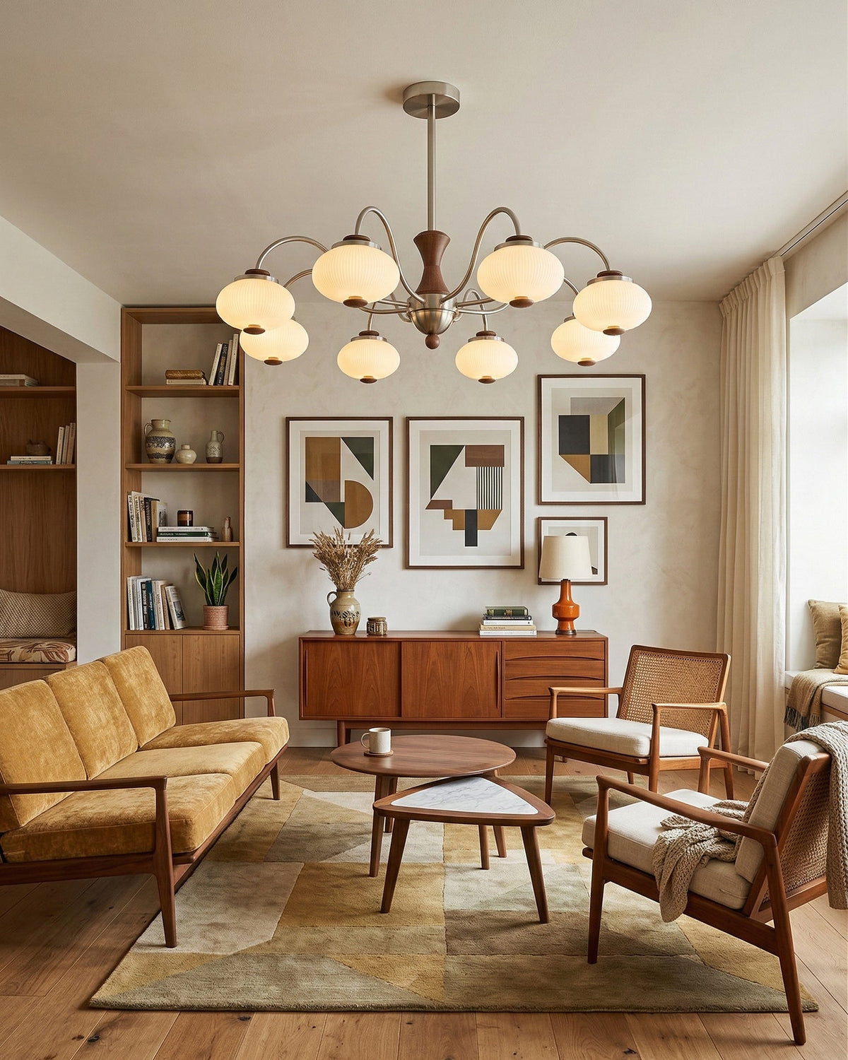 Halden Curated Optical Acrylic Chandelier installed in residential dining space