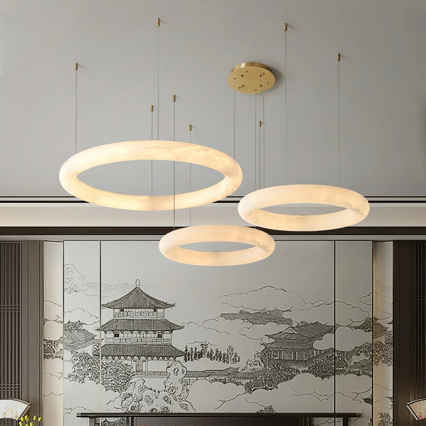Spanish Alabaster Chandelier View 8 | Halo Pietra Spanish Alabaster Chandelier | The Alabaster Edit | JINSHE | JINSHE