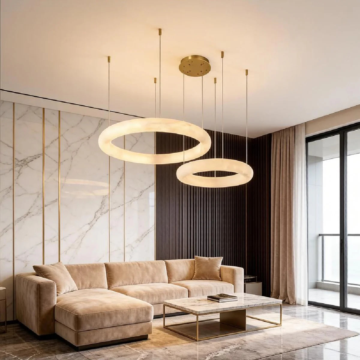 Spanish Alabaster Chandelier View 3 | Halo Pietra Spanish Alabaster Chandelier | The Alabaster Edit | JINSHE | JINSHE