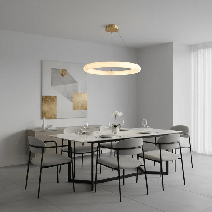 Spanish Alabaster Pendant Light View 6 | Halo Pietra Spanish Alabaster Pendant Light | The Alabaster Edit | JINSHE | JINSHE