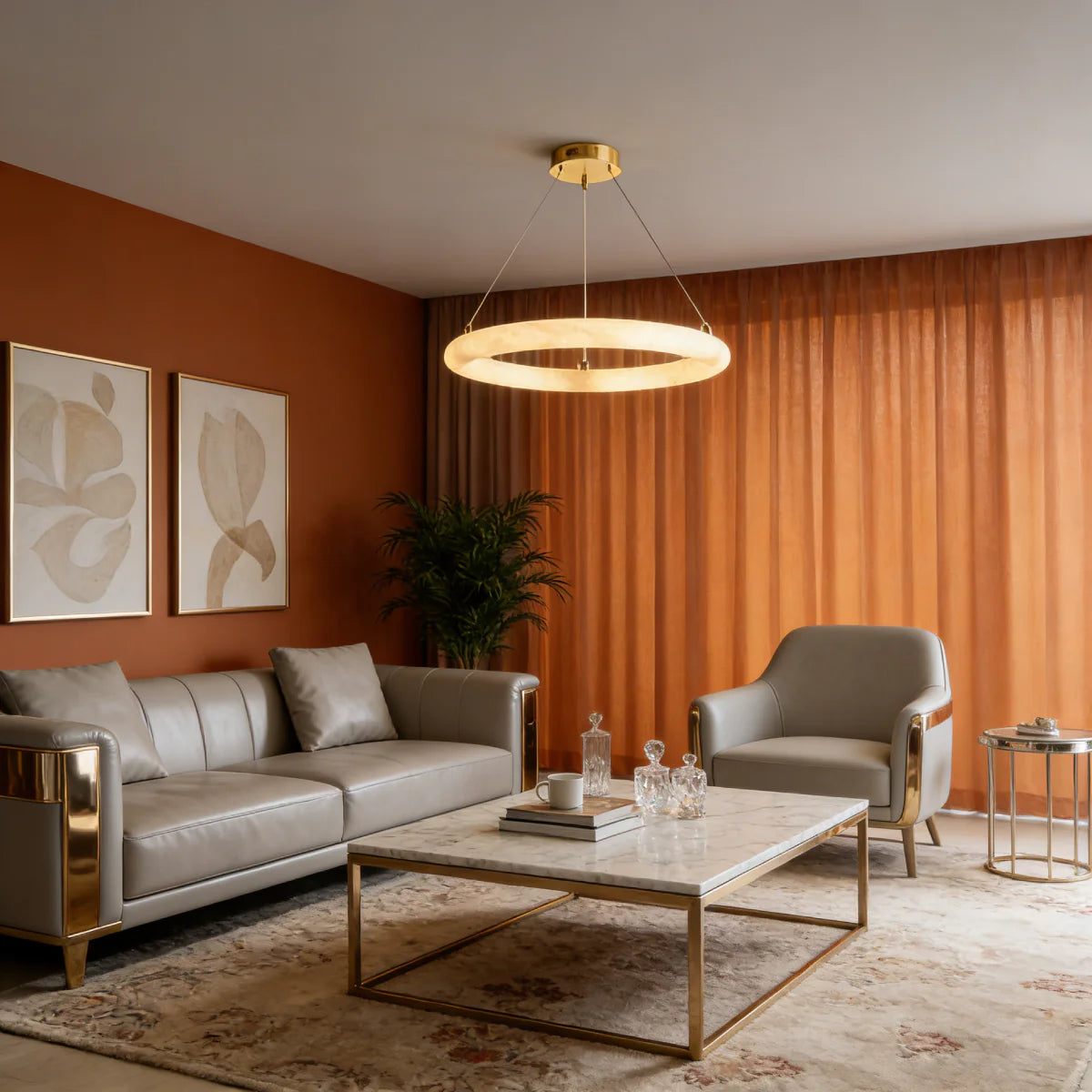 Spanish Alabaster Pendant Light View 3 | Halo Pietra Spanish Alabaster Pendant Light | The Alabaster Edit | JINSHE | JINSHE