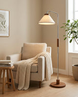 Halsen Floor Curated Finished Iron Floor Lamp – unlit natural material contrast