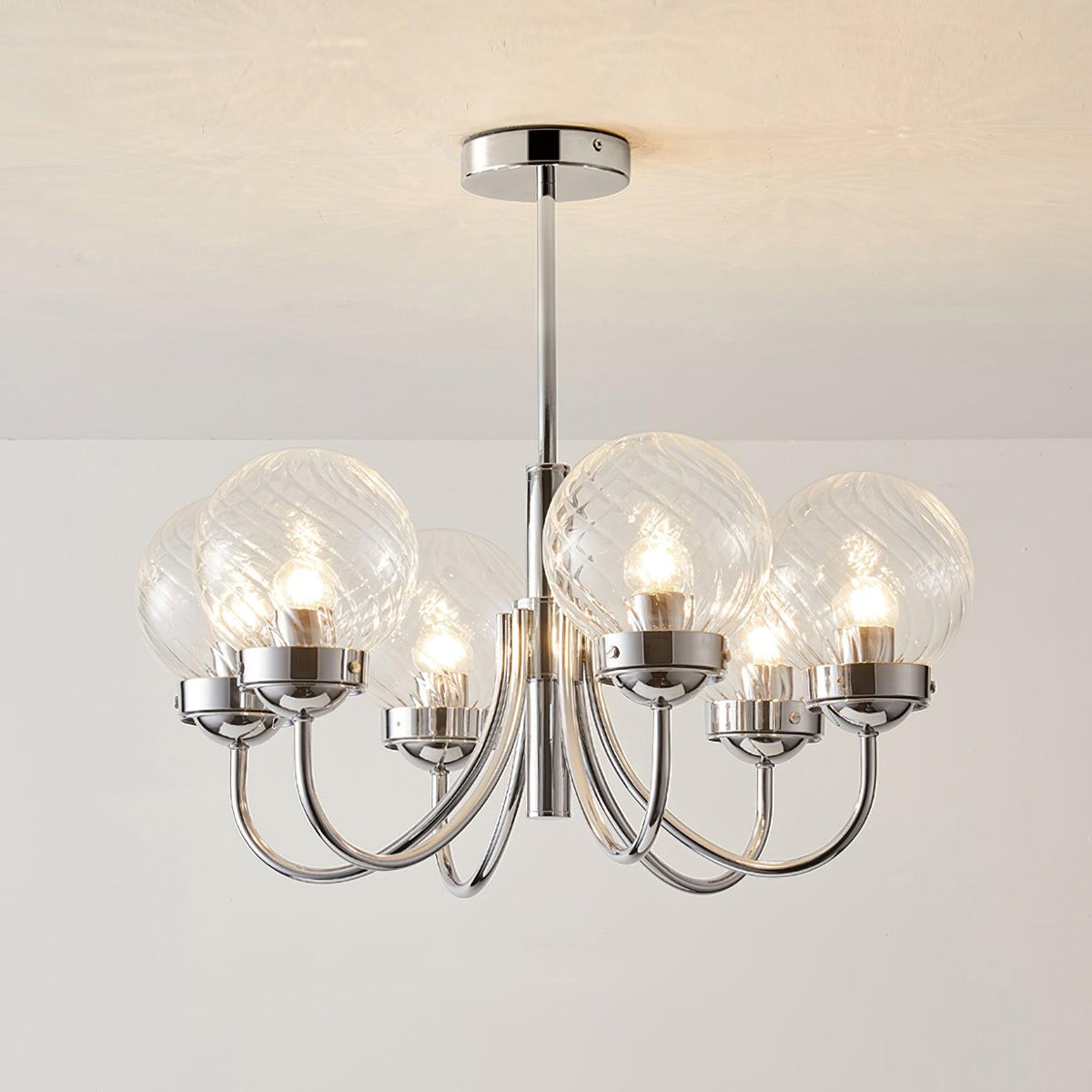 Hamilton Curated Mouth-Blown Frosted Glass Chand – spatial dining room perspective