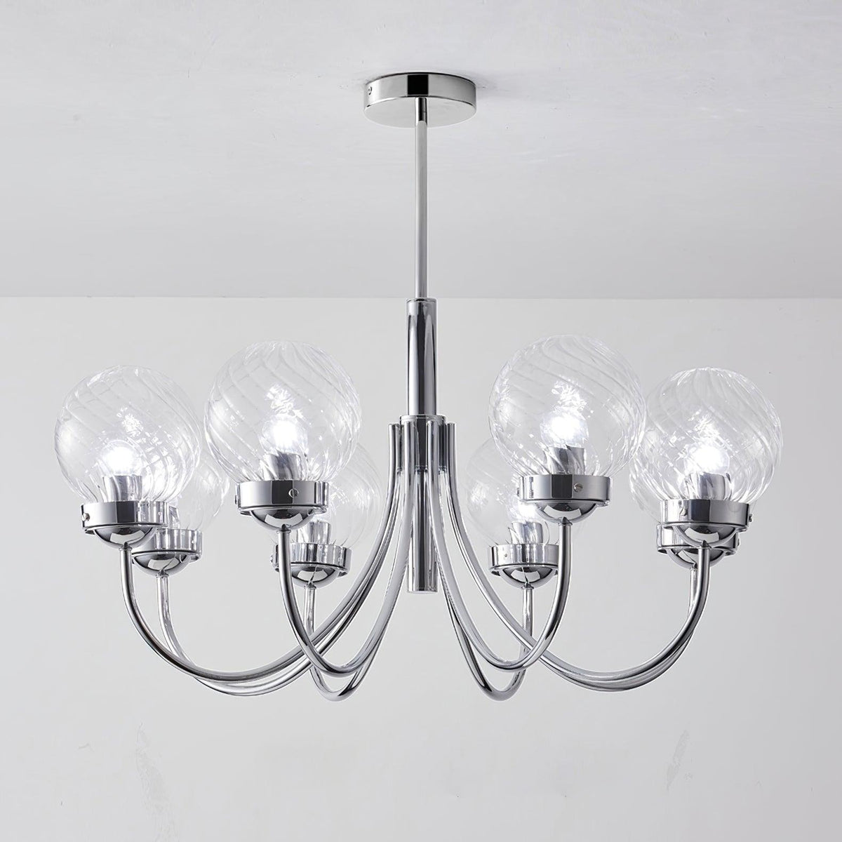 Hamilton Curated Mouth-Blown Frosted Glass Chand – full fixture elevation view