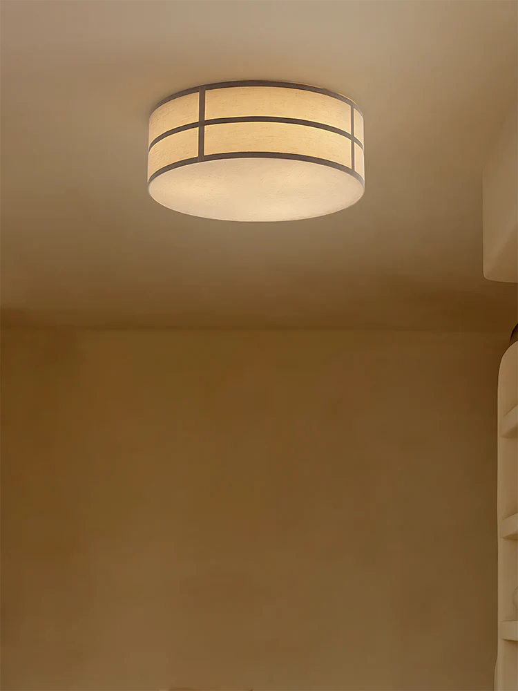 Spanish Alabaster Ceiling Light View 5 | Hashira Wabi-Sabi Fabric Ceiling Light | Designer Natural Linen Flush Mount | JINSHE | JINSHE