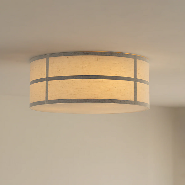 Hashira Wabi-Sabi Fabric Ceiling Light | Designer Natural Linen Flush Mount | JINSHE