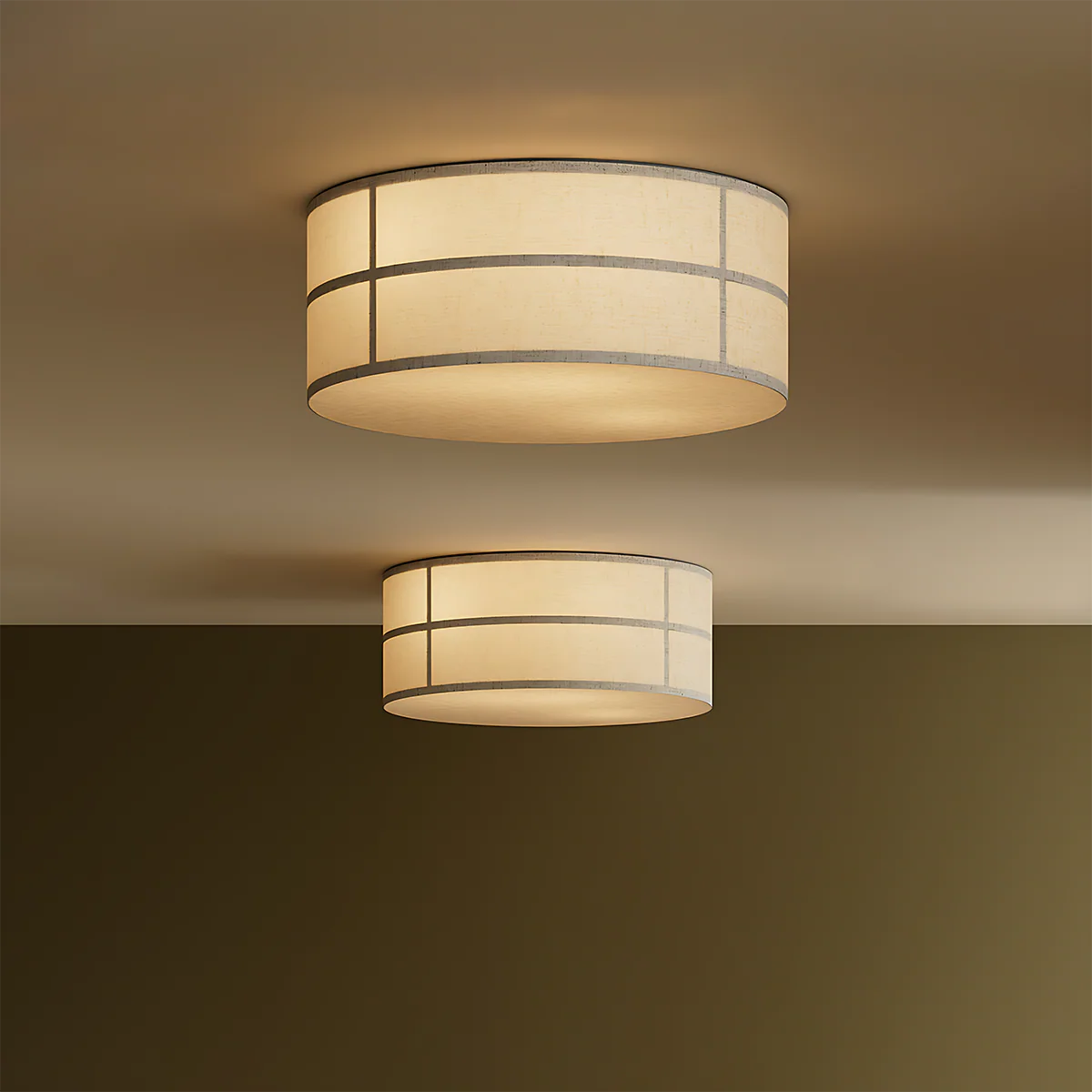 Spanish Alabaster Ceiling Light View 2 | Hashira Wabi-Sabi Fabric Ceiling Light | Designer Natural Linen Flush Mount | JINSHE | JINSHE