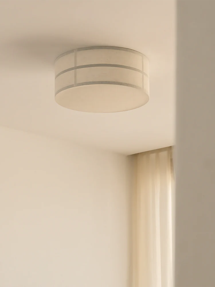 Spanish Alabaster Ceiling Light View 7 | Hashira Wabi-Sabi Fabric Ceiling Light | Designer Natural Linen Flush Mount | JINSHE | JINSHE