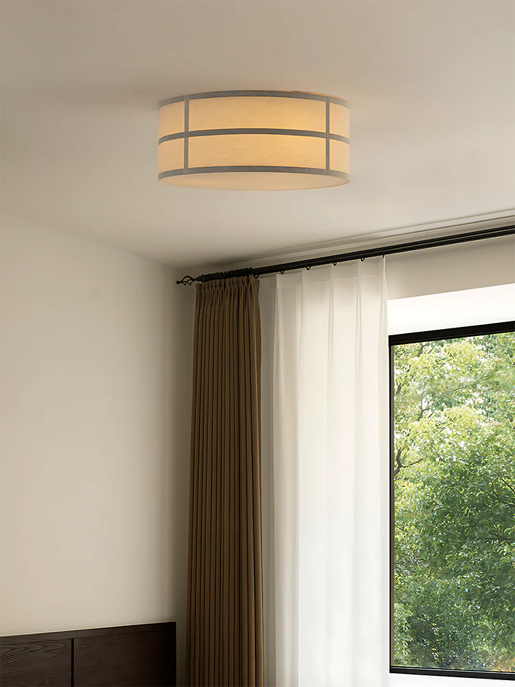 Spanish Alabaster Ceiling Light View 4 | Hashira Wabi-Sabi Fabric Ceiling Light | Designer Natural Linen Flush Mount | JINSHE | JINSHE