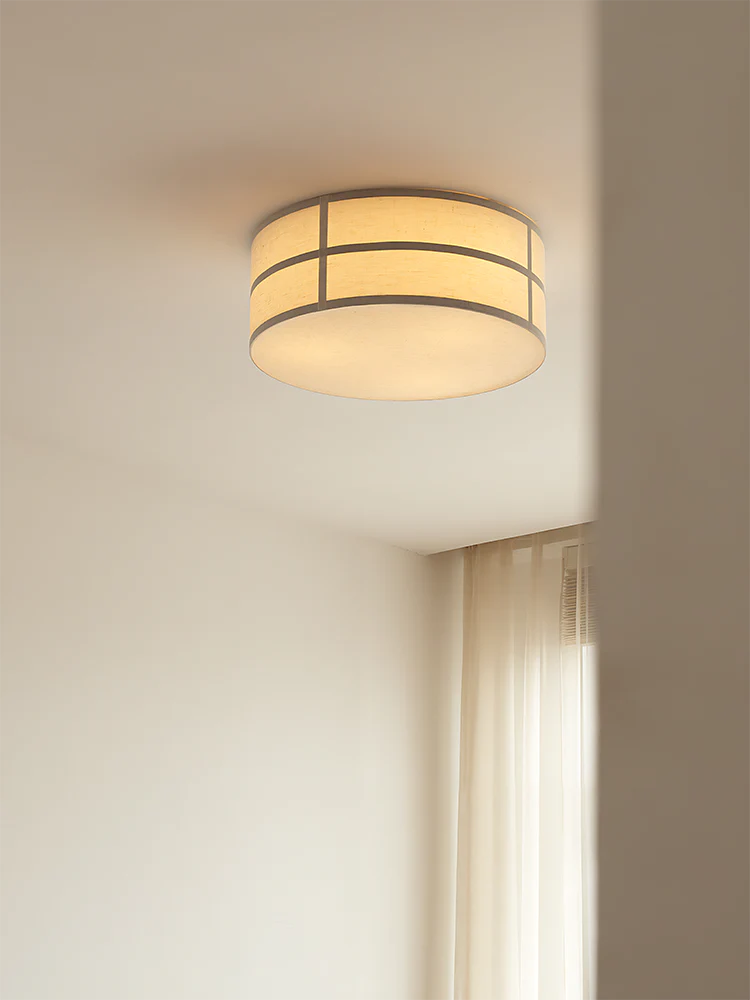 Spanish Alabaster Ceiling Light View 3 | Hashira Wabi-Sabi Fabric Ceiling Light | Designer Natural Linen Flush Mount | JINSHE | JINSHE