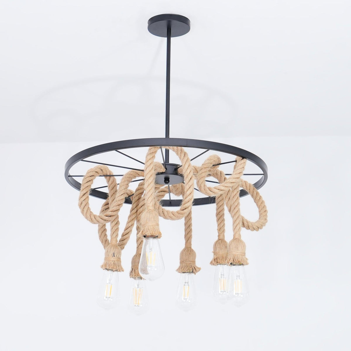 Hemp Rope Industrial Chandelier – Ambient Illumination in Luxury Interior Setting View 13