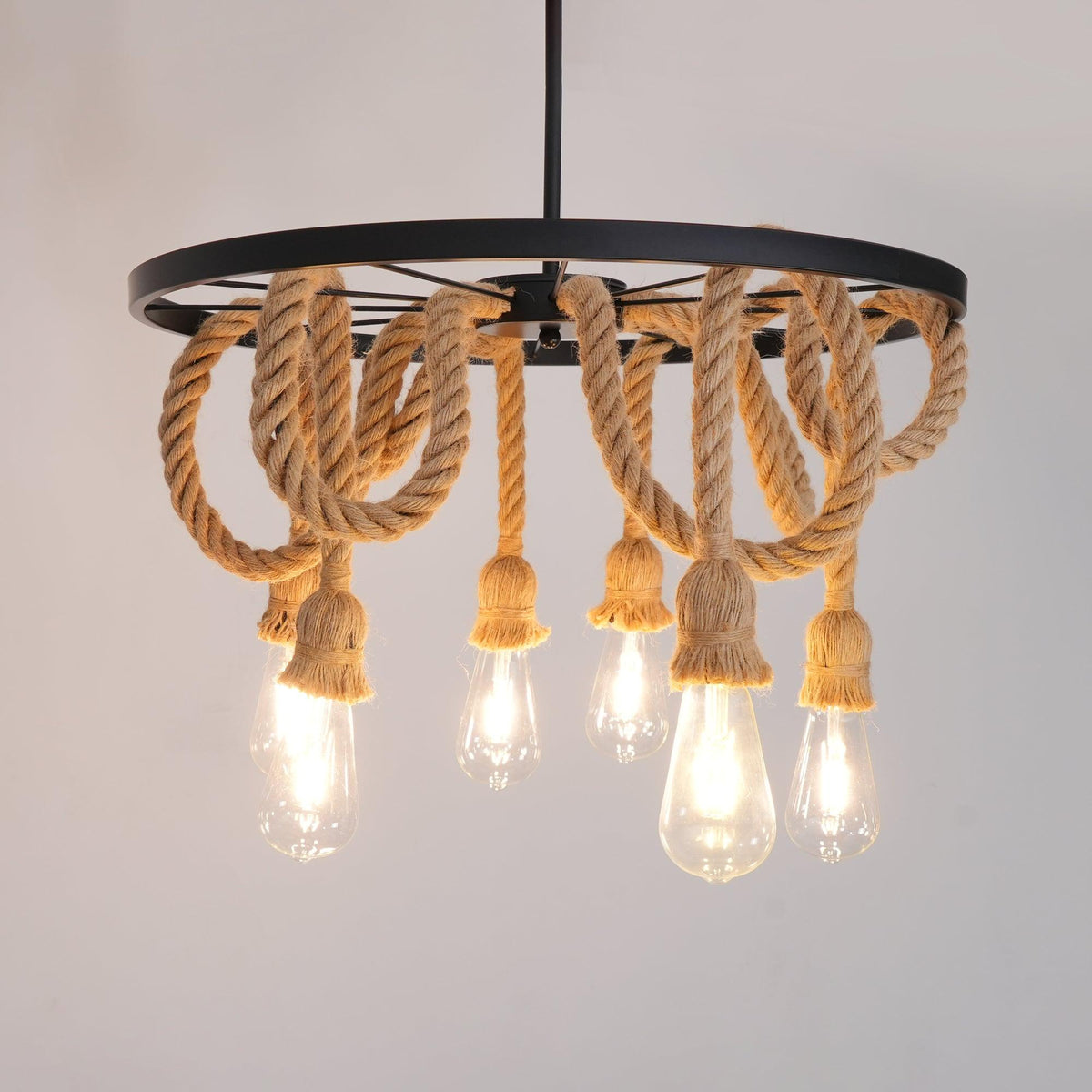 Hemp Rope Industrial Chandelier – Ambient Illumination in Luxury Interior Setting View 16