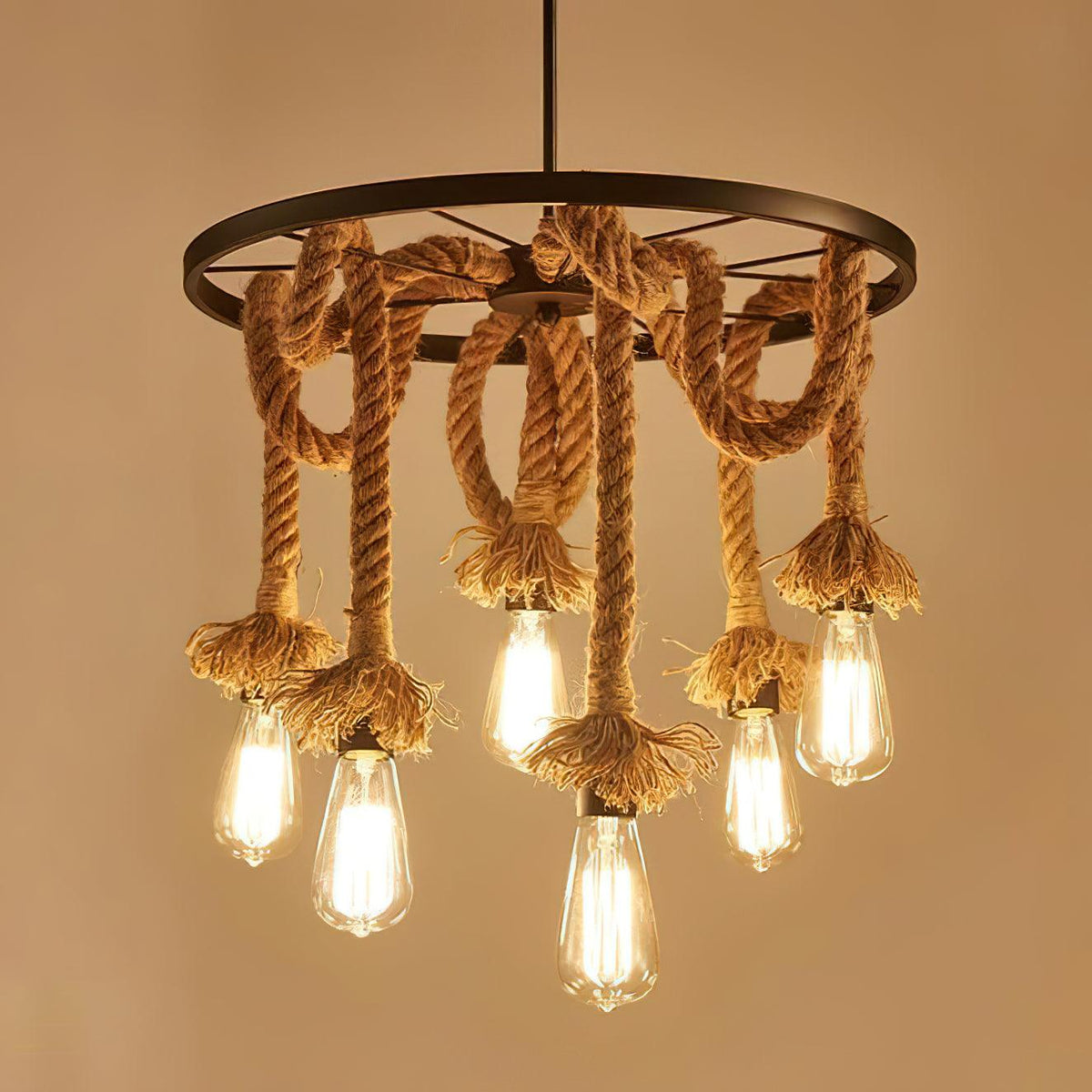Hemp Rope Industrial Chandelier – Ambient Illumination in Luxury Interior Setting View 11