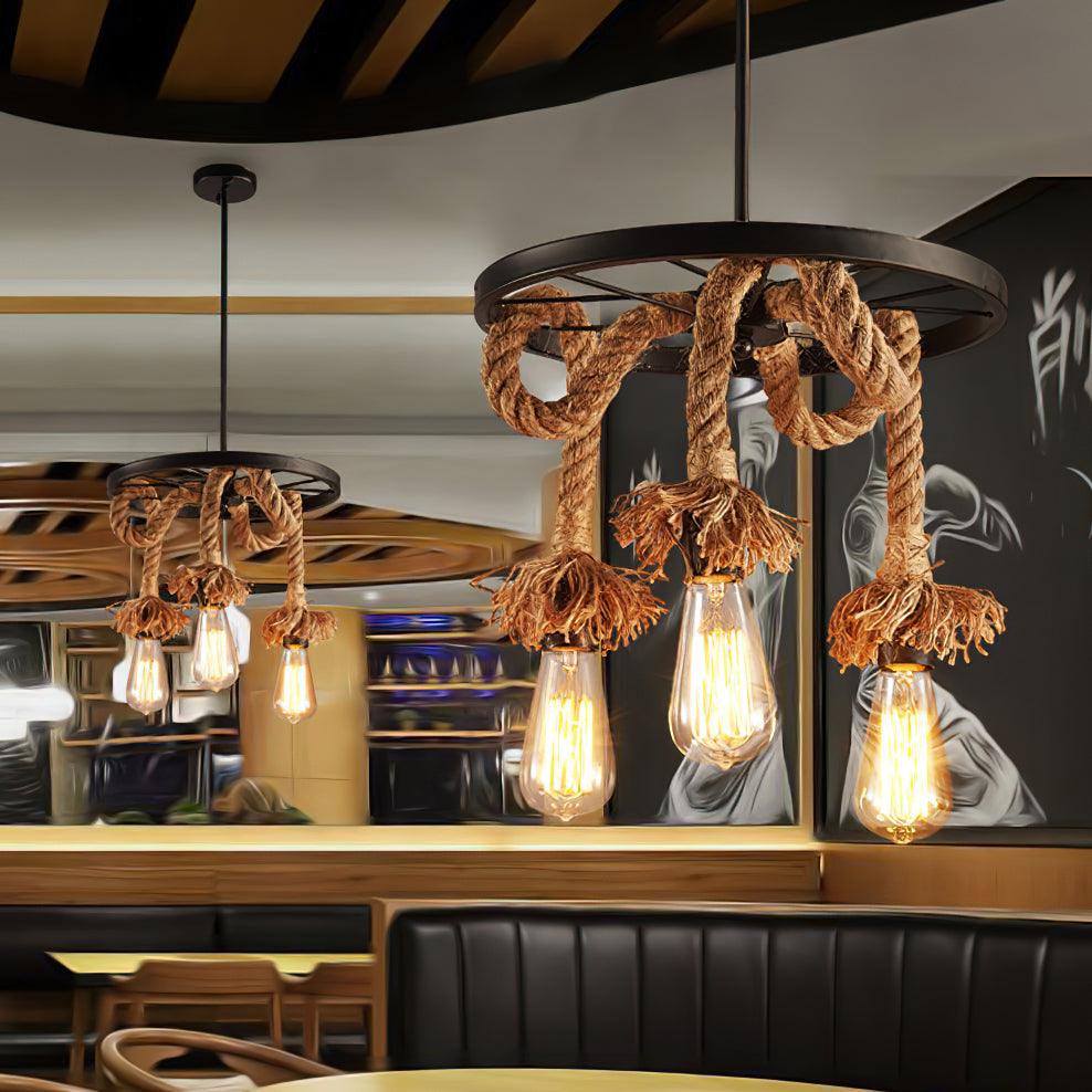 Hemp Rope Industrial Chandelier – Ambient Illumination in Luxury Interior Setting View 3