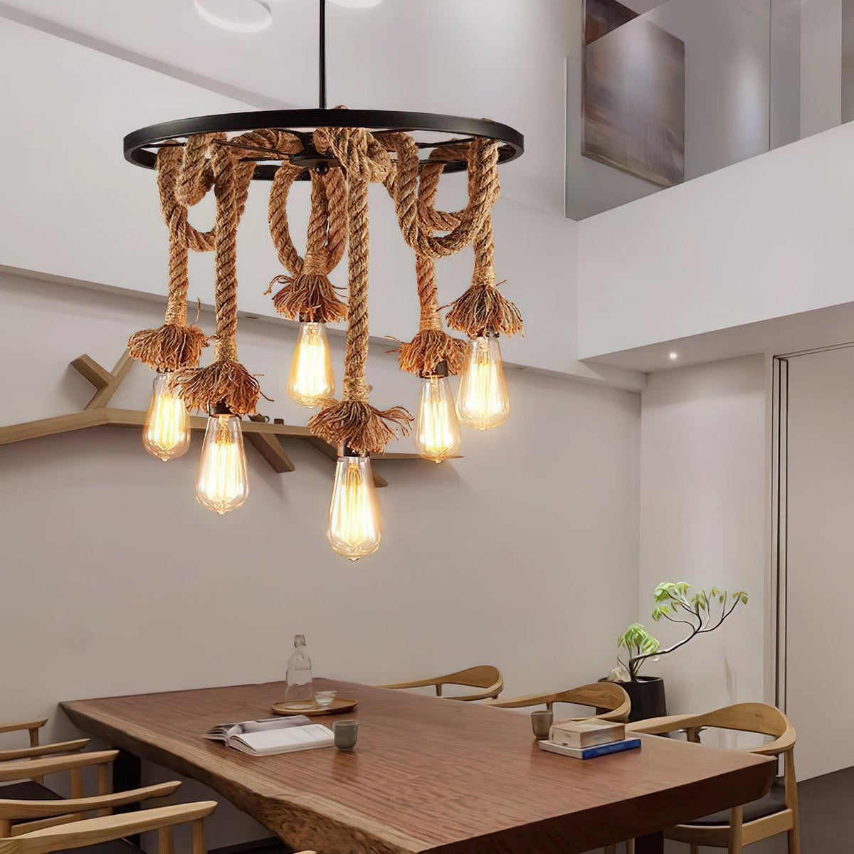 Hemp Rope Industrial Chandelier – Ambient Illumination in Luxury Interior Setting View 7