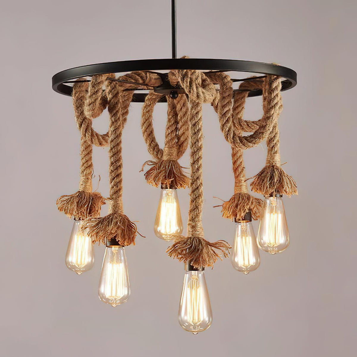 Hemp Rope Industrial Chandelier – Ambient Illumination in Luxury Interior Setting View 14