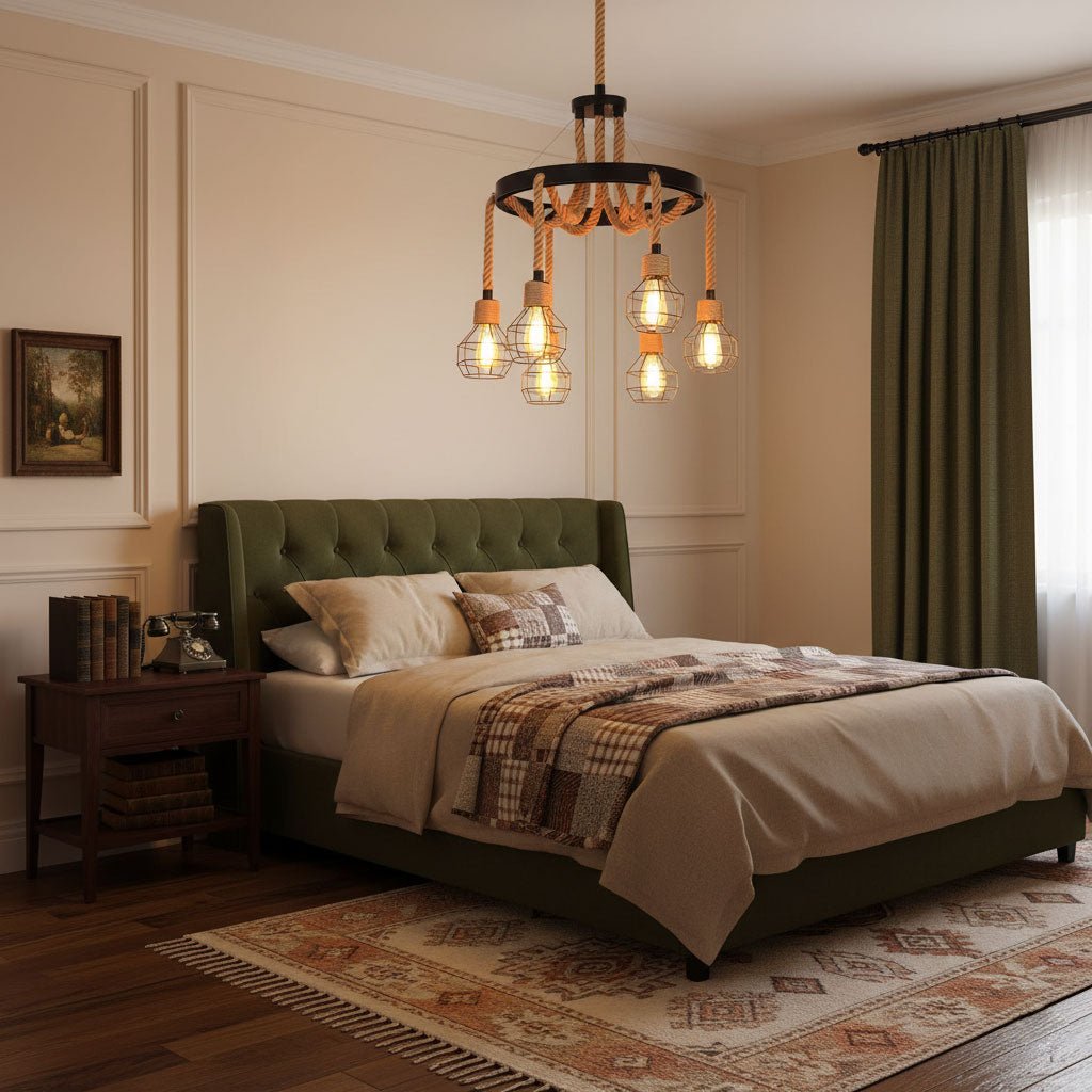 Hemp Rope Industrial Chandelier – Ambient Illumination in Luxury Interior Setting View 6