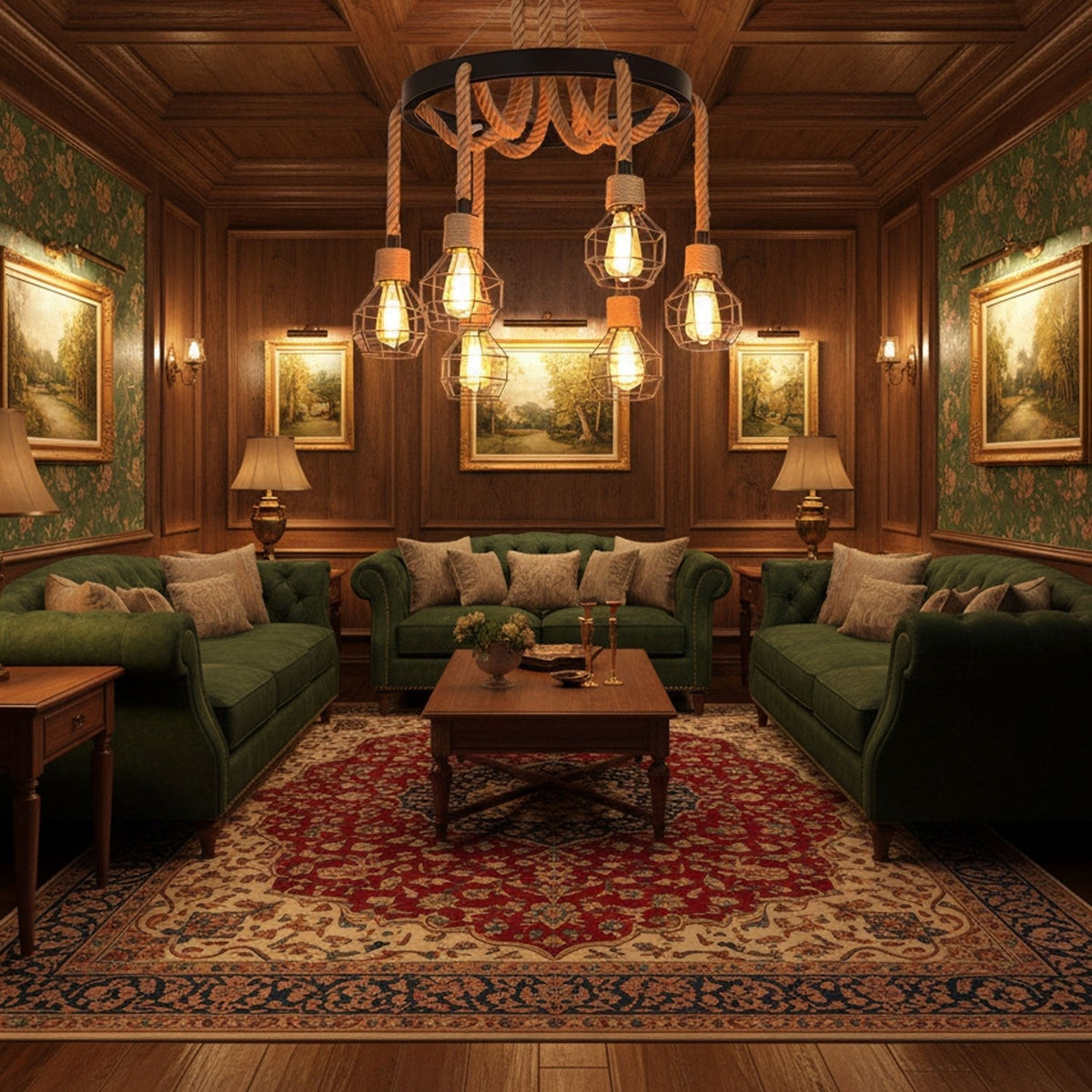 Hemp Rope Industrial Chandelier – Ambient Illumination in Luxury Interior Setting View 7
