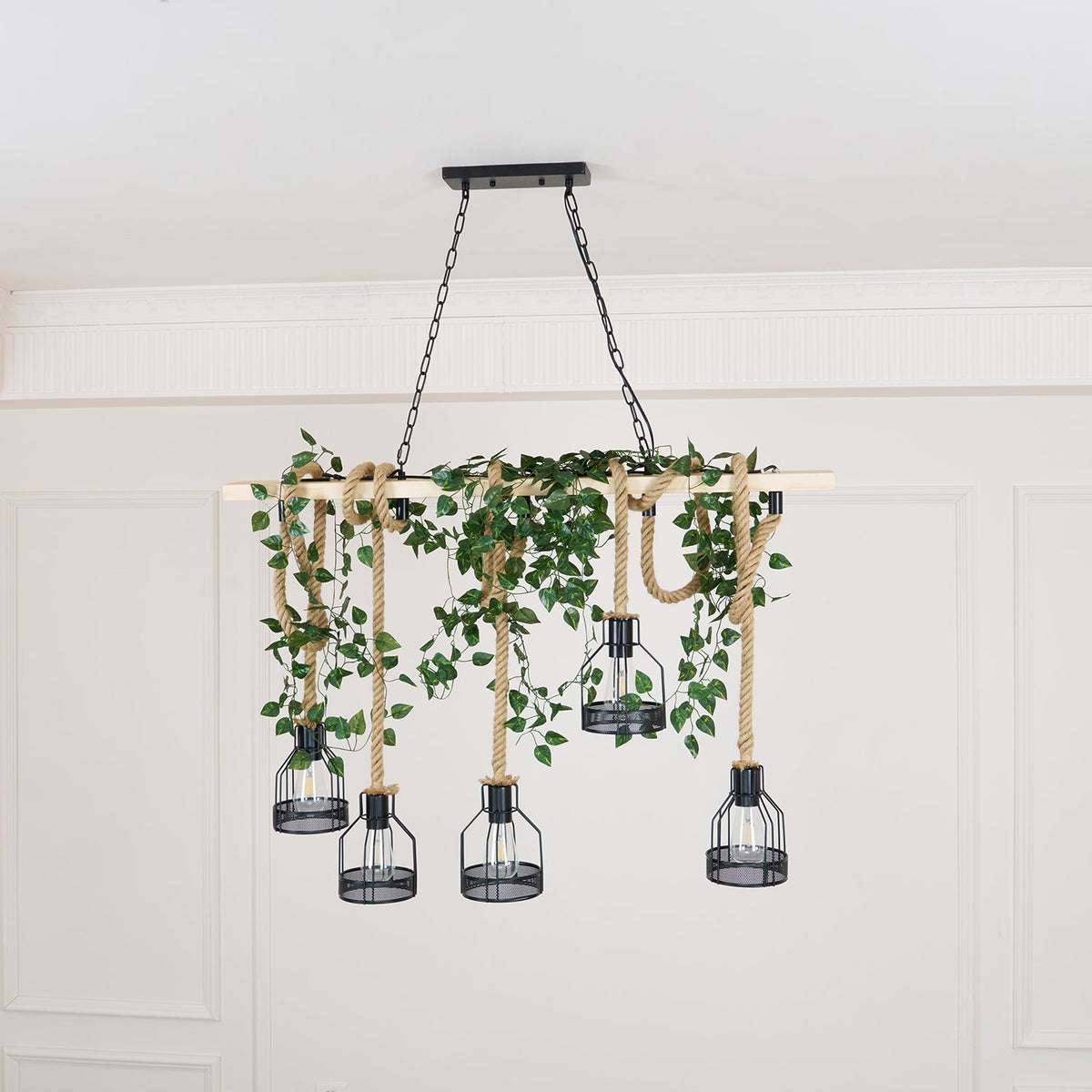 Hemp Rope Industrial Chandelier – Ambient Illumination in Luxury Interior Setting View 12