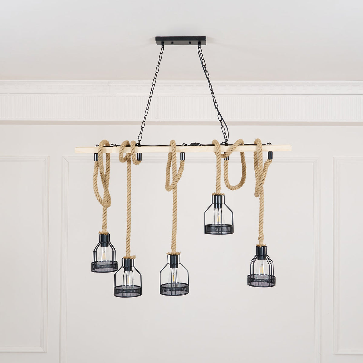 Hemp Rope Industrial Chandelier – Ambient Illumination in Luxury Interior Setting View 15