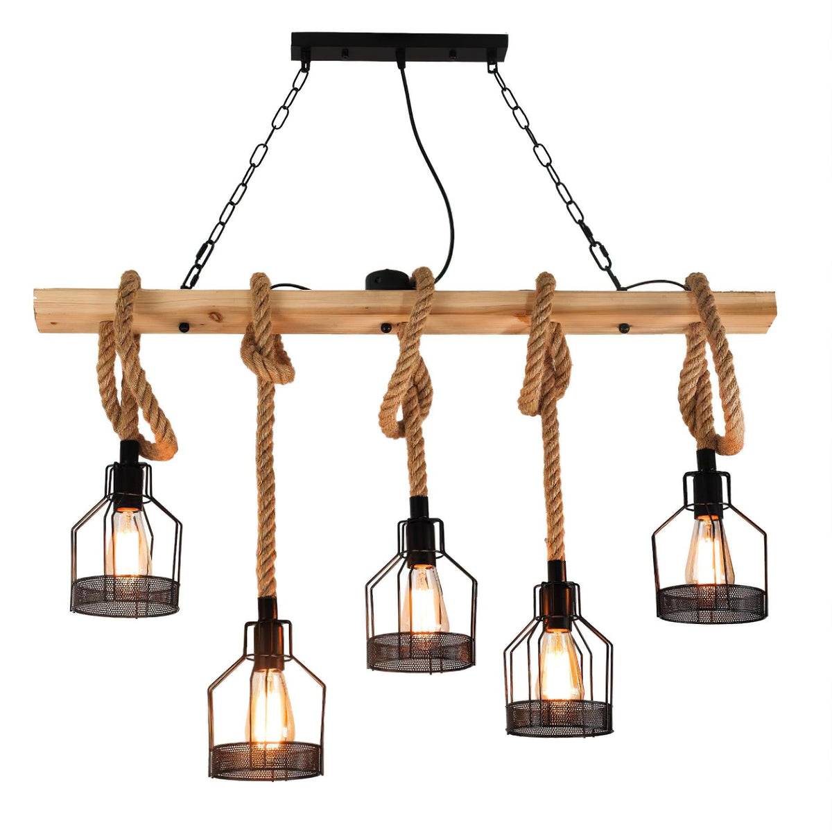 Hemp Rope Industrial Chandelier – Ambient Illumination in Luxury Interior Setting View 8