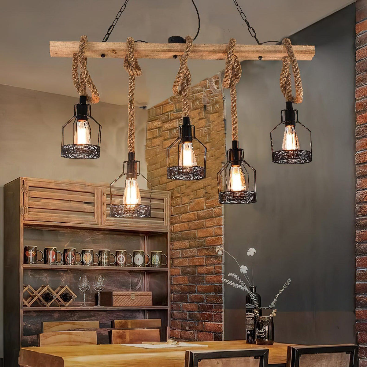 Hemp Rope Industrial Chandelier – Handcrafted Material Texture and Detail View