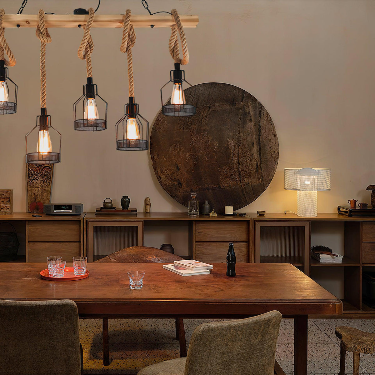 Hemp Rope Industrial Chandelier – Ambient Illumination in Luxury Interior Setting View 4