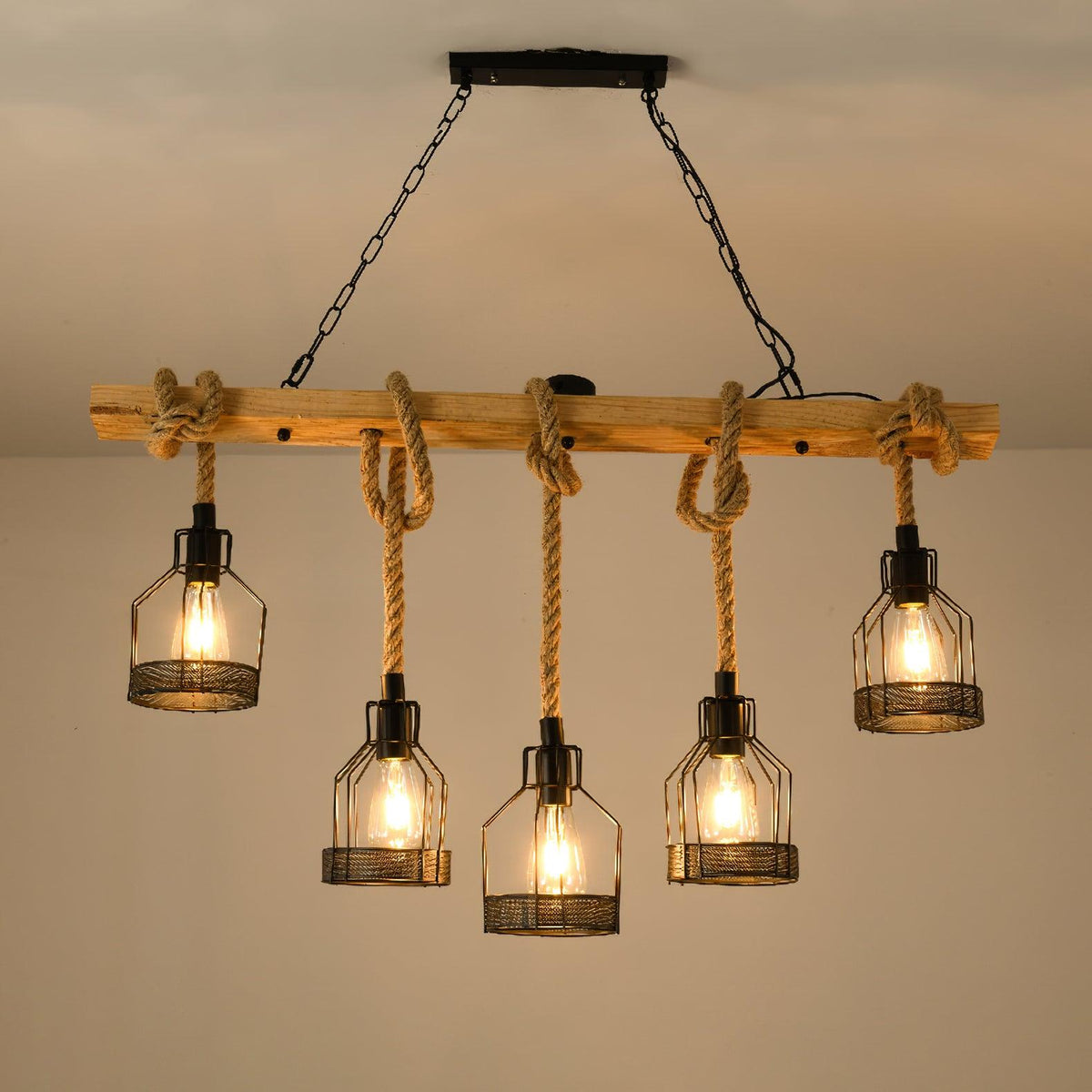 Hemp Rope Industrial Chandelier – Ambient Illumination in Luxury Interior Setting View 9