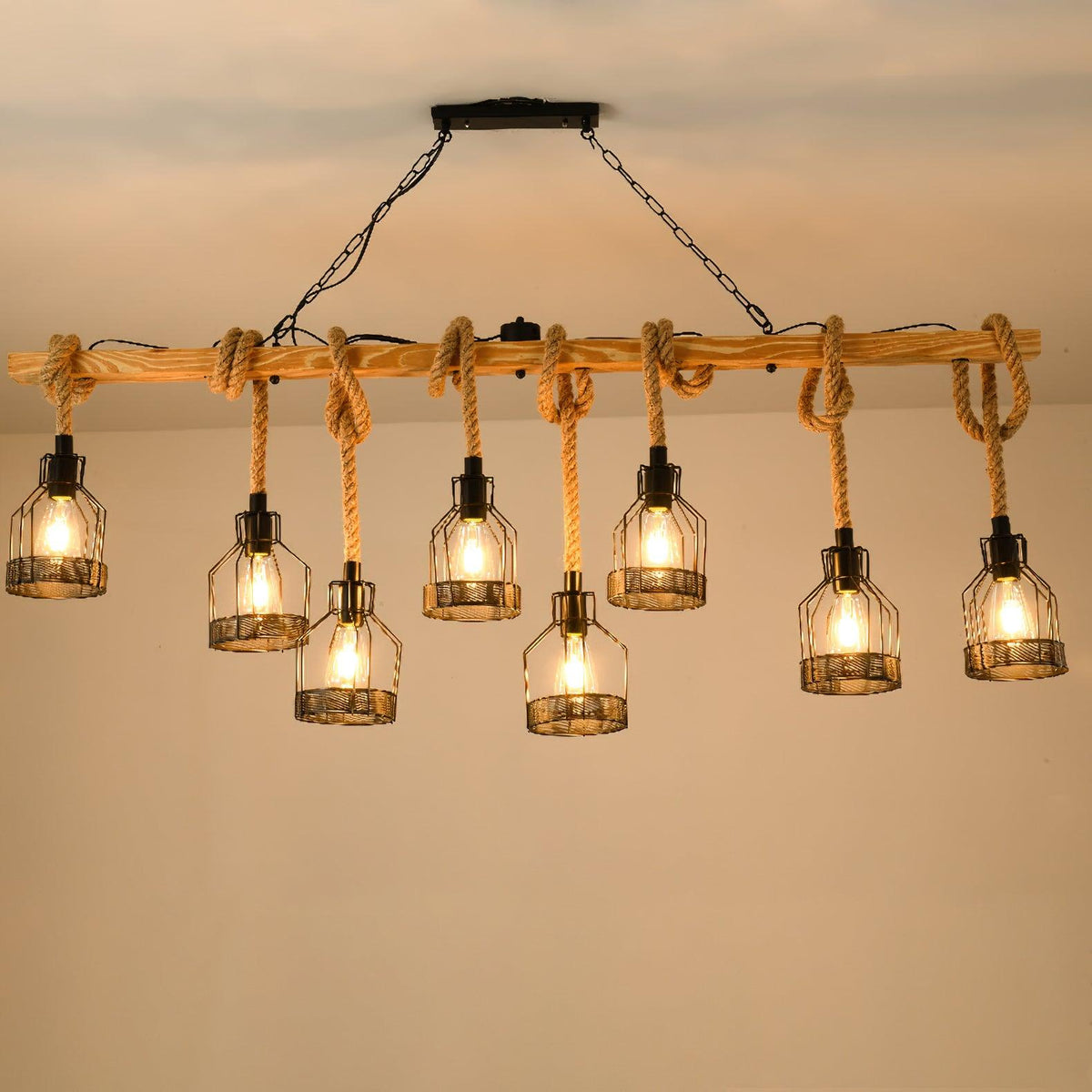 Hemp Rope Industrial Chandelier – Ambient Illumination in Luxury Interior Setting View 10