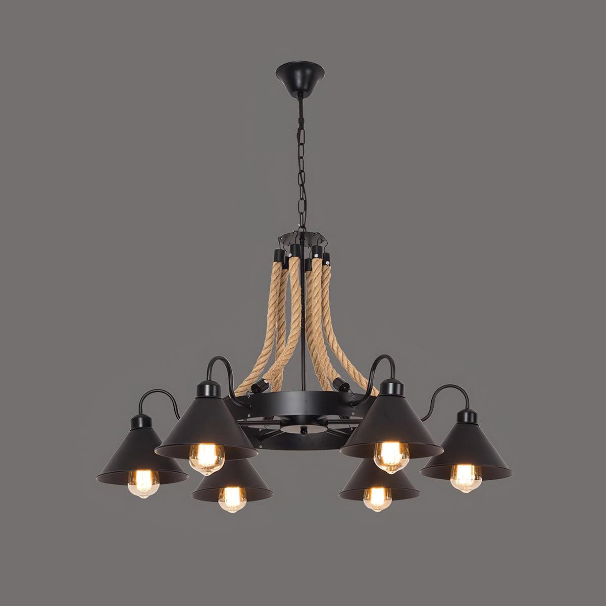 Hemp Rope Industrial Horn Chandelier – Ambient Illumination in Luxury Interior Setting View 16