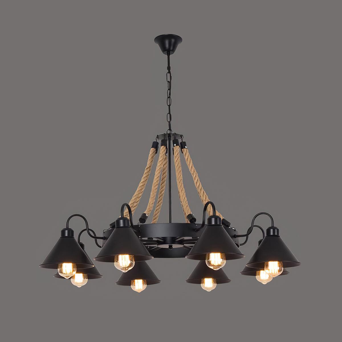 Hemp Rope Industrial Horn Chandelier – Ambient Illumination in Luxury Interior Setting View 17