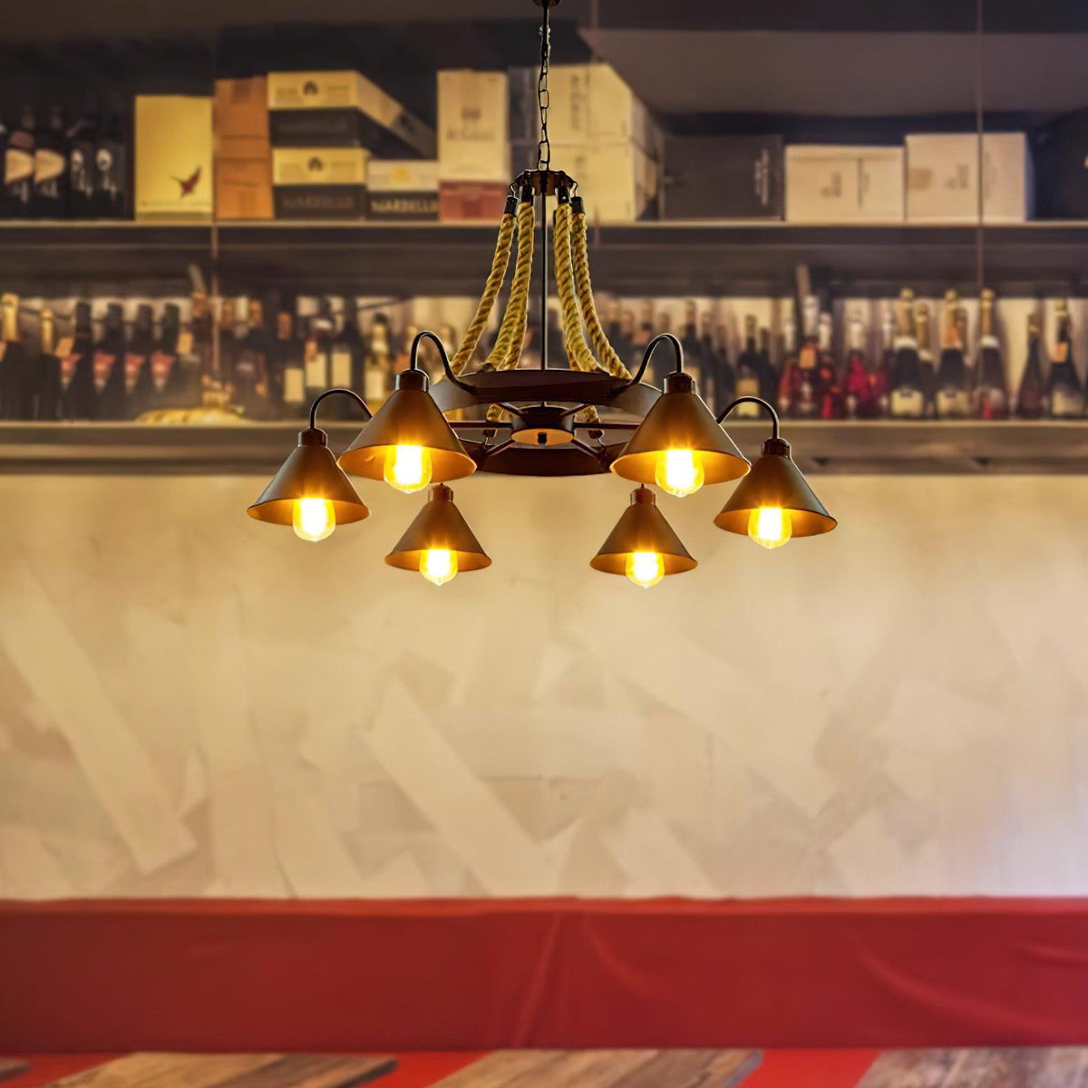 Hemp Rope Industrial Horn Chandelier – Ambient Illumination in Luxury Interior Setting View 6