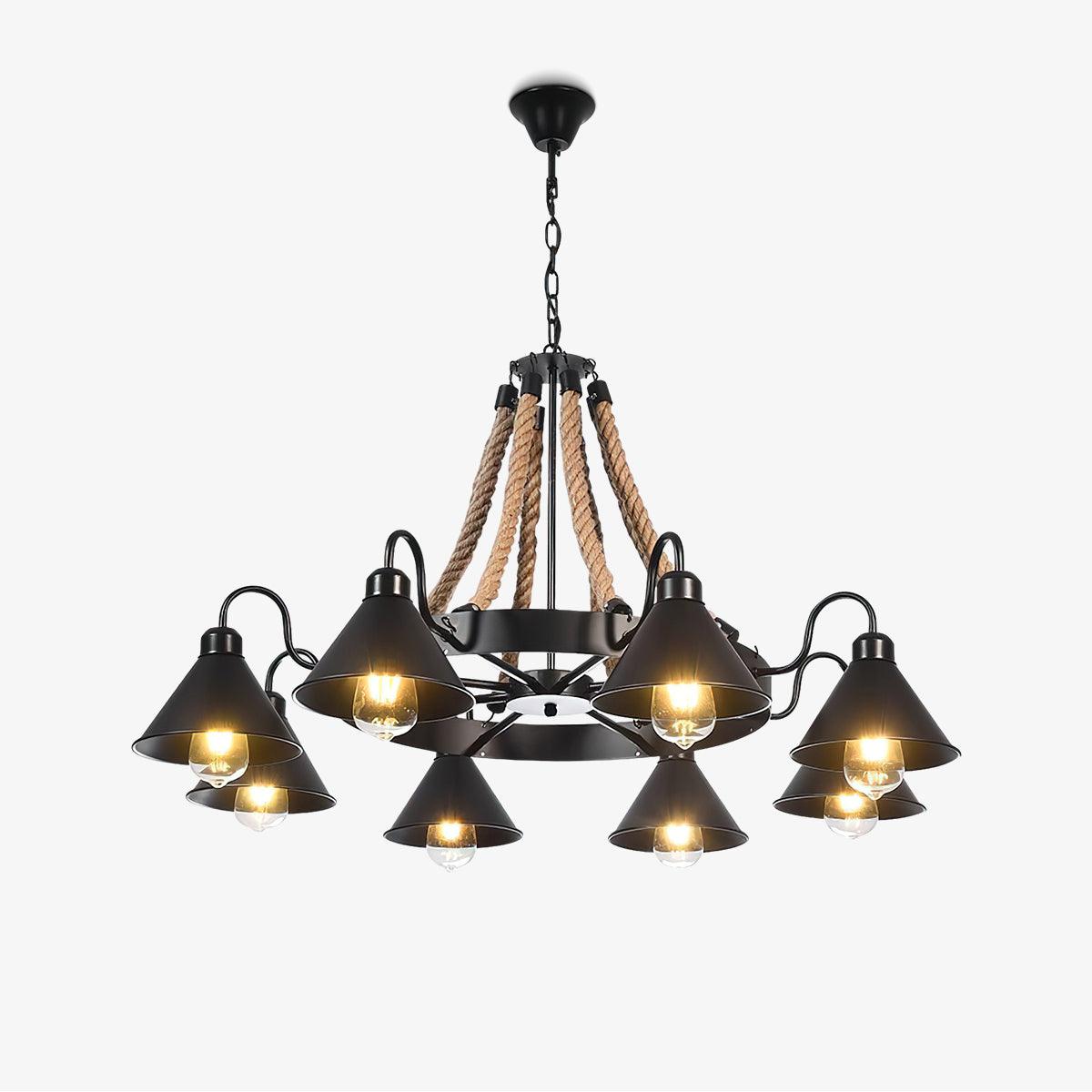 Hemp Rope Industrial Horn Chandelier – Handcrafted Architectural Luxury Lighting Fixture